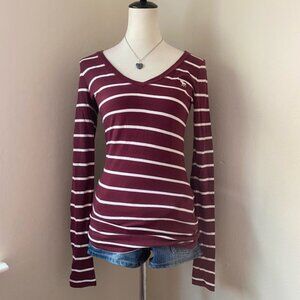 Abercrombie & Fitch Red and White Fitted Long Sleeve Tee
